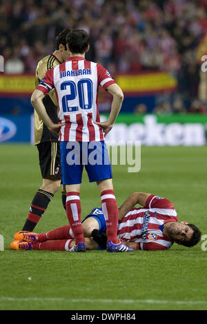 Madrid, Spanien. 11. März 2014. Diego Costa Atletico Madrid Spieler gegen den AC Milan in der UEFA Champions League Runde von 16 Sekunden Bein Fußballspiel im Vicente Calderon Stadion in Madrid, Foto gespielt: Oscar Gonzalez/NurPhoto Credit: Oscar Gonzalez/NurPhoto/ZUMAPRESS.com/Alamy Live News Stockfoto