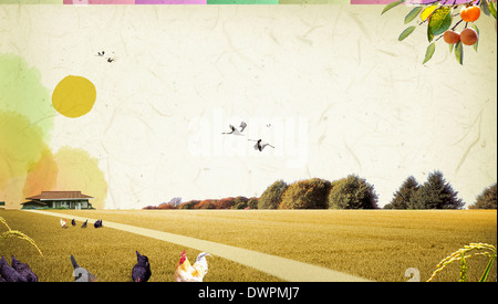 Abbildung Szenerie der traditionellen koreanischen Bereich und Gebäude Stockfoto