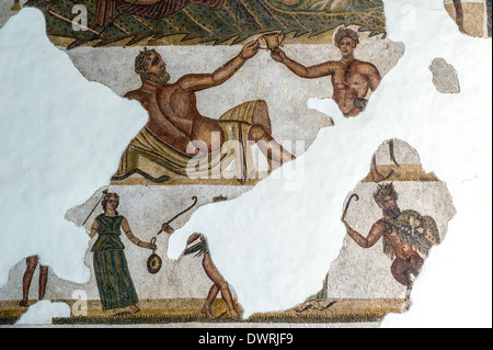 Nordafrika, Tunesien, Tunis. Das Bardo-Museum. Römischen Fresko Mosaik, Fragment. Stockfoto