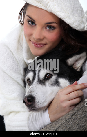 Frau mit ihrem Hund Stockfoto