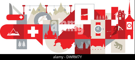 Illustrative Collage von touristischen Attraktionen in der Schweiz Stockfoto