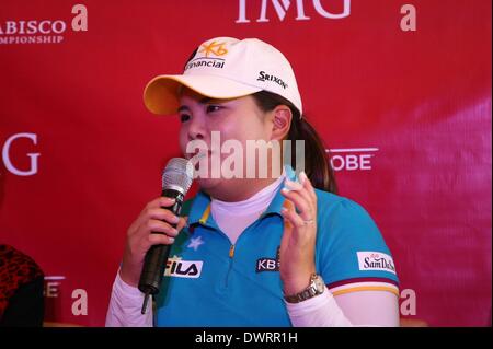 Inbee Park, Damen Welt No1 Golfer spricht ihr Spiel mit den Medien 2014 Stockfoto