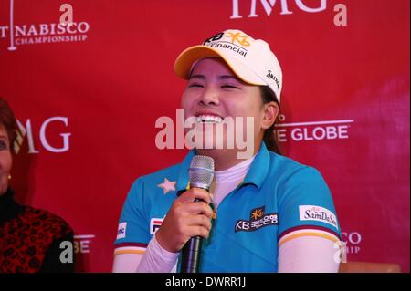 Inbee Park, Damen Welt No1 Golfer spricht ihr Spiel mit den Medien 2014 Stockfoto