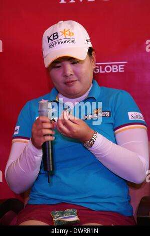 Inbee Park, Damen Welt No1 Golfer spricht ihr Spiel mit den Medien 2014 Stockfoto