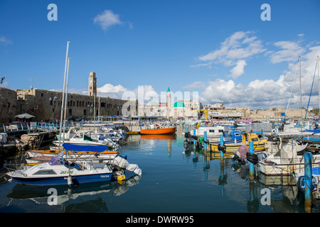 Angelboote/Fischerboote am alten Hafen, Akko, Israel horizontale Stockfoto