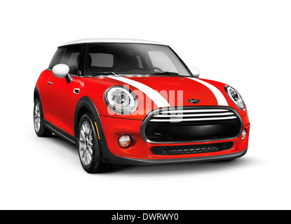 Führerschein erhältlich unter MaximImages.com - Rot 2014 Mini Cooper Hardtop Kompaktwagen isoliert auf weißem Hintergrund Stockfoto