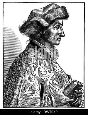 Sebastian Brant (auch Brandt) (1457 – 10. Mai 1521), elsässischer Humanisten und Satiriker, Autor von "Das Narrenschiff" Stockfoto