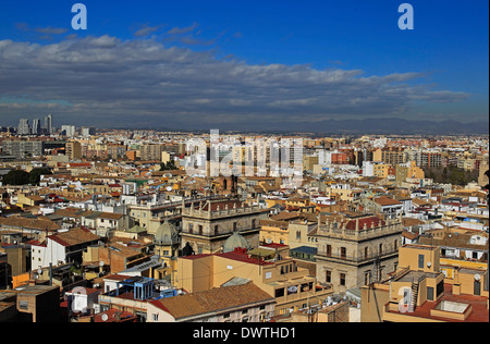 Gesamtansicht von der Spitze des La Miguelete, der Turm der Kathedrale von Valencia, Valencia, Spanien Stockfoto