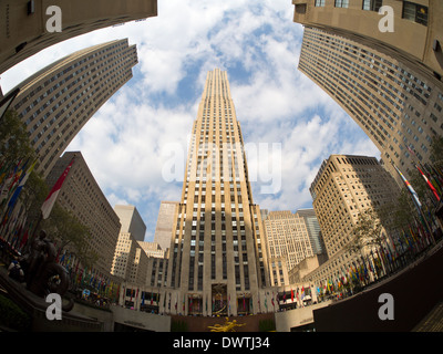 Fisheye Blick auf das Rockefeller Center New York USA Stockfoto