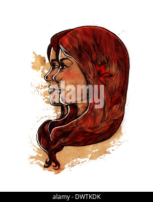 Illustration des jungen Zwillingsschwestern Vertretung Sternzeichen Zwillinge Stockfoto