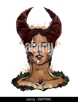 Darstellung der Tierkreiszeichen Stier Frau unterzeichnen auf weißem Hintergrund Stockfoto