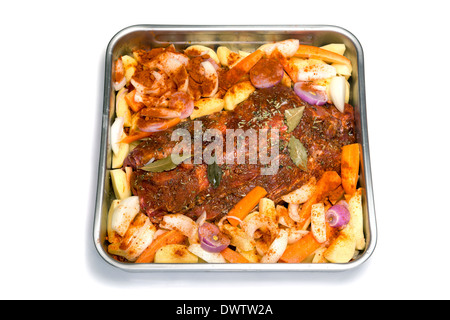 Backblech mit gebratenem Fleisch essen Stockfoto