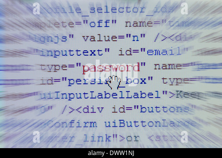 Feld "Kennwort" ein HTML-Formular auf LCD-Hintergrund Stockfoto
