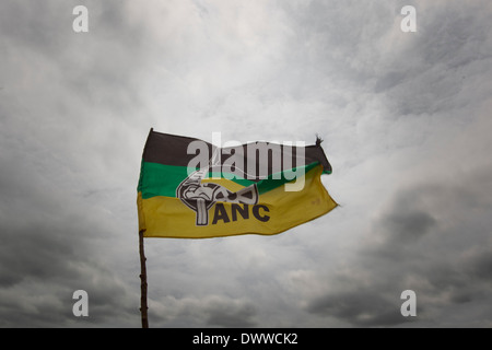 Ein Afrikanischer Nationalkongreß Flagge fliegt hoch in Nkandla, 11. Januar 2014. Rogan Ward © 2014 Stockfoto