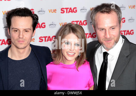 London, UK, 13. März 2014 Andrew Scott; Amy Huberman und Peter McDonald kommen bei der Gala-Vorführung von 'Hirsch' im Vue, West End in Leicester Square Foto: MRP Credit: MRP/Alamy Live News Stockfoto