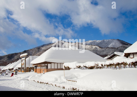 Ouchi Juku in Winter, Präfektur Fukushima, Japan Stockfoto