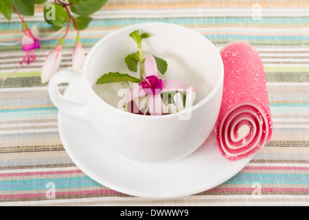 Frühlings-Tee mit Obst Süßigkeiten, Konzept der frische Stockfoto