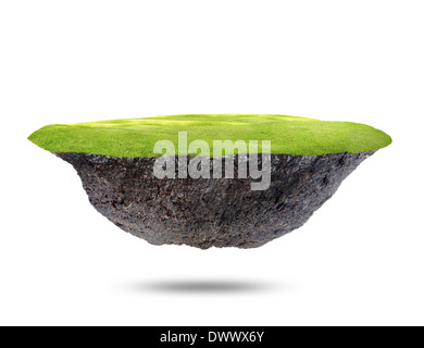 Die schwimmende Insel auf weißem Hintergrund. Stockfoto