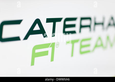 Melbourne, Victoria, Australien. 14. März 2014. 14. März 2014: Beschilderung an der Caterham F1 Team Garage die 2014 Australian Formula One Grand Prix im Albert Park in Melbourne, Australien. Sydney Low/Cal Sport Media/Alamy Live-Nachrichten Stockfoto