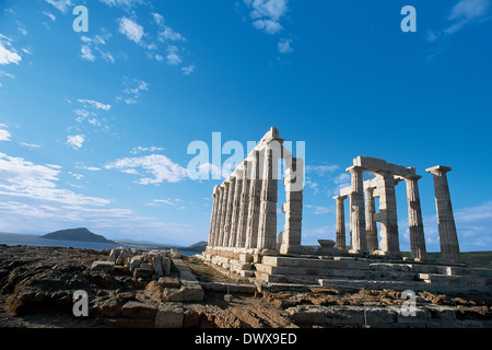 Griechische Kunst. Griechenland. Kap Sounion. Poseidon-Tempel, gebaut in 444-440 v. Chr. Stockfoto