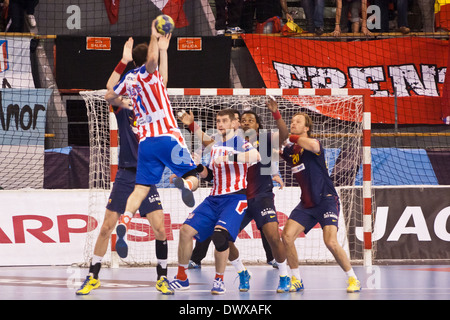 1/4 final EHF cup Atletico Madrid Handball - FC Barcelona, Palacio Vista Alegre, Madrid Stockfoto