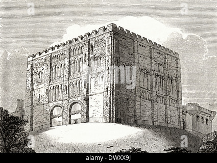 Süd-West-Ansicht des Norwich Schloss, Norwich, Norfolk, England, UK. Viktorianische Holzschnitt ca. 1845 Stockfoto