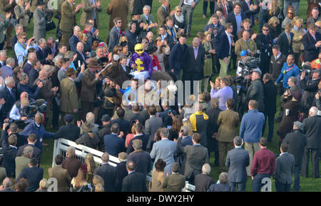 Cheltenham, Vereinigtes Königreich. 14. März 2014. Lord Windermere gewinnt den Gold Cup beim Cheltenham Gold Cup Festival 2014, Tag 4, The Cheltenham Gold Cup Freitag. Bildnachweis: Jules Annan/Alamy Live News Stockfoto