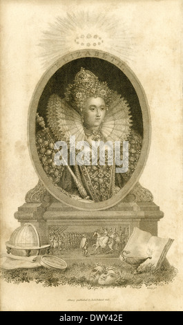 1816 antike Gravuren, Queen Elizabeth i. von England. Stockfoto