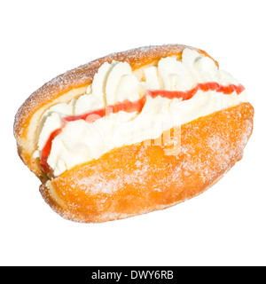 Donut mit Sahne und Marmelade isoliert auf einem weißen Hintergrund. Stockfoto