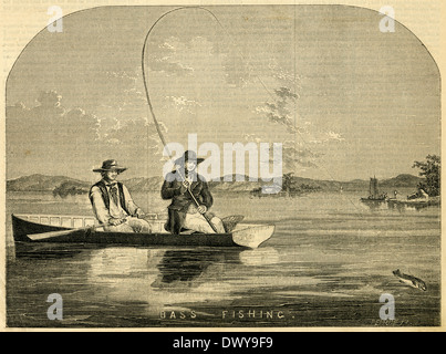 1854-Gravur, Bass Fischerei. Stockfoto