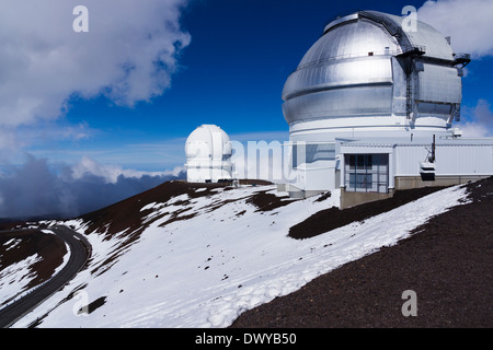 Gemini Nord 8-Meter-Teleskop und dem Canada-France-Hawaii Telescope. Mauna Kea Gipfel, Big Island von Hawaii. Stockfoto