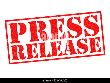 Pressemitteilung roten Stempel auf einem weißen Hintergrund. Stockfoto