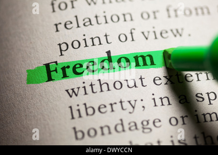 Gefälschte Wörterbuch, Definition des Wortes Freiheit. Stockfoto