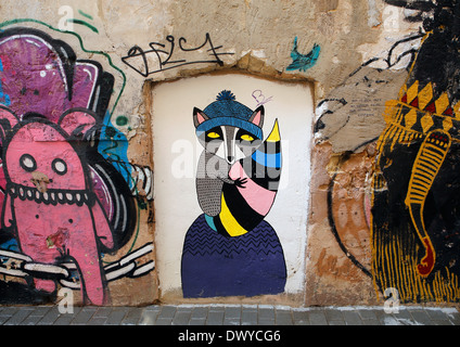 Graffiti an der Wand auf der spanischen Insel Mallorca gesehen Stockfoto