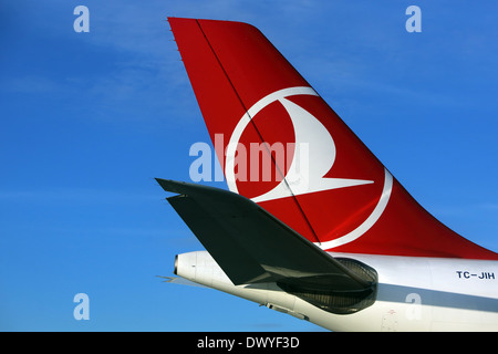 Istanbul, Türkei, Heckfluegel eine Maschine der Fluggesellschaft Turkish Airlines Stockfoto