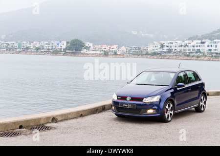 Volkswagen Polo GTI 2013 Modell mit blauer Farbe. Stockfoto