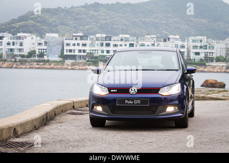 Volkswagen Polo GTI 2013 Modell mit blauer Farbe. Stockfoto