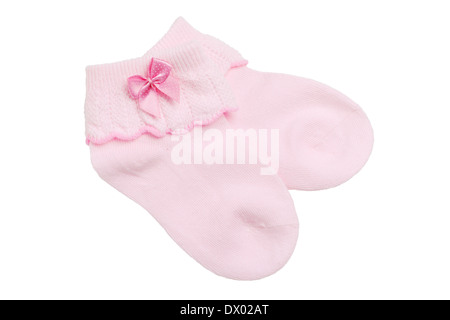 Rosa Baby Socken isoliert auf weiss Stockfoto