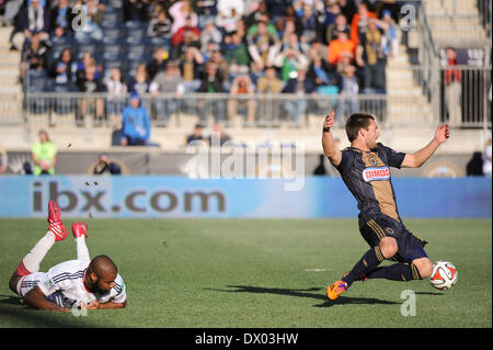 Chester, Pennsylvania, USA. 15. März 2014. Philadelphia Union Sturm, JACK MCINERNEY in Aktion gegen die New England Revolution von der während der Saison das erste Heimspiel für die Union statt im PPL Park in Chester Pa Credit: Ricky Fitchett/ZUMAPRESS.com/Alamy Live News Stockfoto