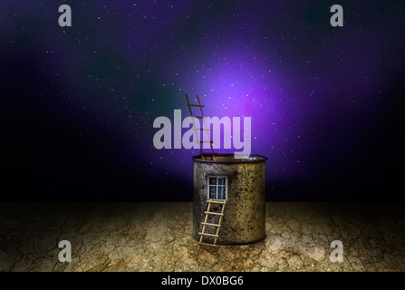 Geheimnisvolle Fantasy Haus in die kosmische Landschaft Stockfoto