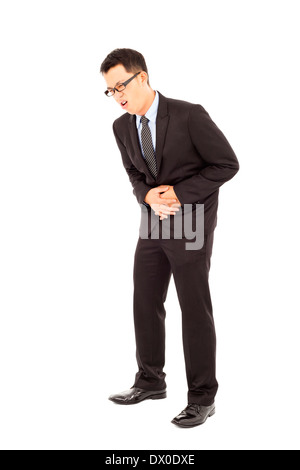 Geschäftsmann hält seinen Bauch Schmerzen Stockfoto