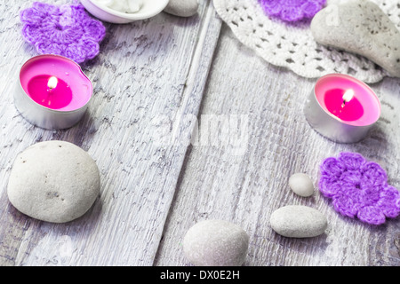 Hölzerne Hintergrund mit Elementen des spa Stockfoto