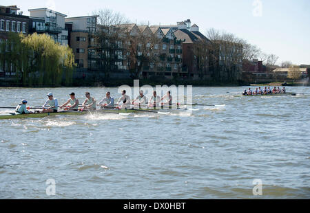 London, UK. 16. März 2014. Molesey CUBC während die Befestigung zwischen der Cambridge University blaues Boot und Molesey Boot Club VIII führen. Teil der Vorbereitung für die 160. Regatta zwischen Mannschaften aus der Universitäten Oxford und Cambridge auf 6. April 2014 gesponsert von BNY Mellon. Bildnachweis: Aktion Plus Sport/Alamy Live-Nachrichten Stockfoto