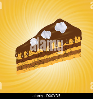 Bunte Illustrationen mit Stück Schokoladenkuchen auf orangem Hintergrund für Ihr design Stockfoto