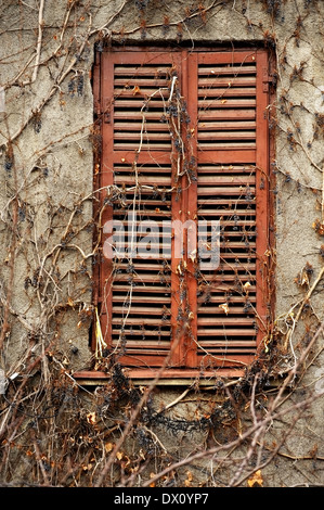 Verlassenes Haus Detail mit alten Holzfenster und Fensterläden geschlossen Stockfoto