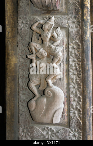 Carving-Detail #3, Shwenanday Kyaung, Mandalay, Myanmar Stockfoto