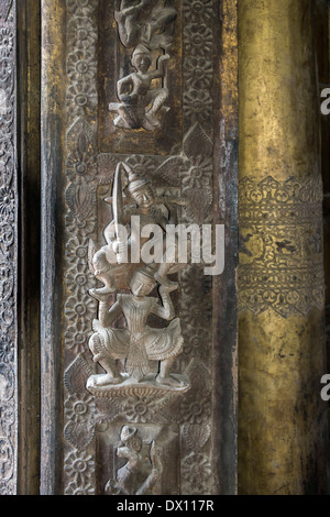 Carving-Detail #2, Shwenanday Kyaung, Mandalay, Myanmar Stockfoto