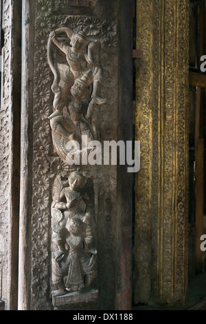 Carving-Detail #1, Shwenanday Kyaung, Mandalay, Myanmar Stockfoto