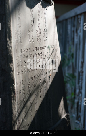 Ideogramme geschnitzt in eine Steinsäule im Nezu-Schrein in Tokio, Japan Stockfoto