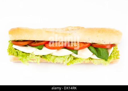 Tomaten-Mozzarella-Sandwich auf weiß Stockfoto